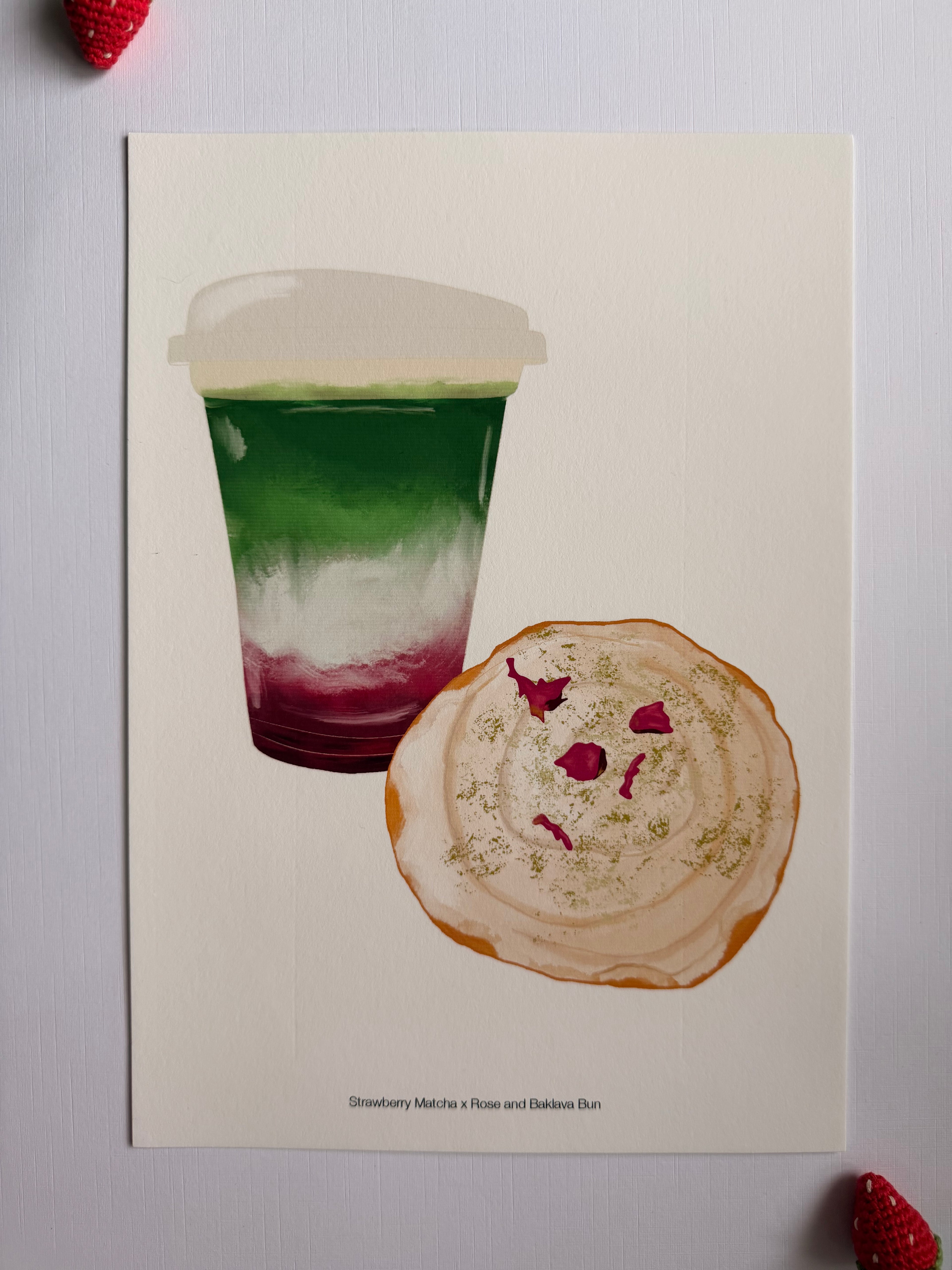 Strawberry Matcha x Rose and Baklava Bun
