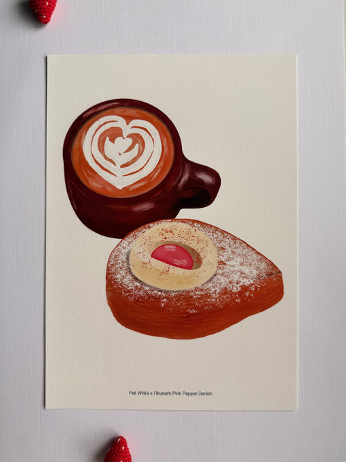 Flat White x Rhubarb Pink Pepper Danish