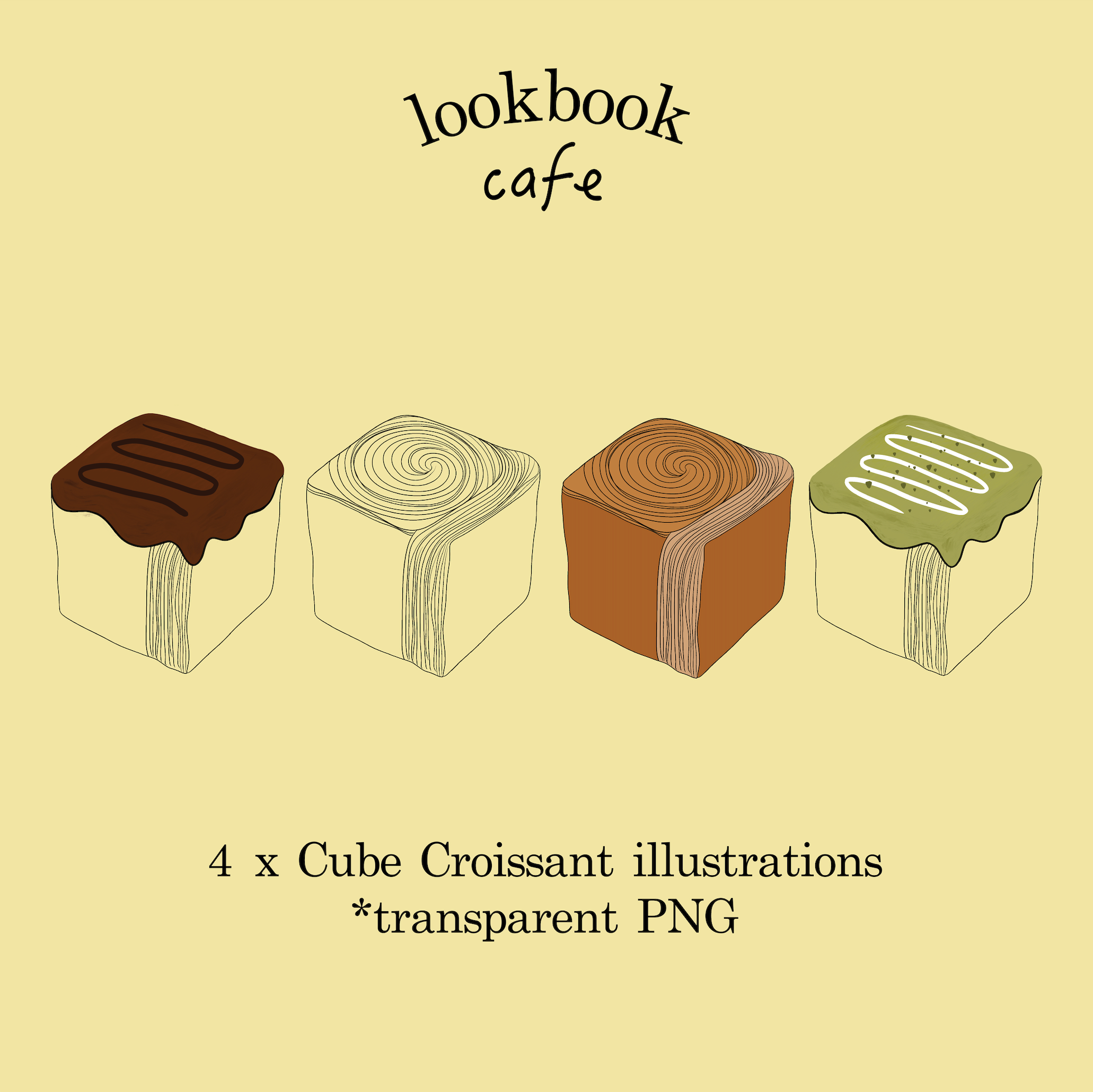 Croissant Cube illustrations bundle